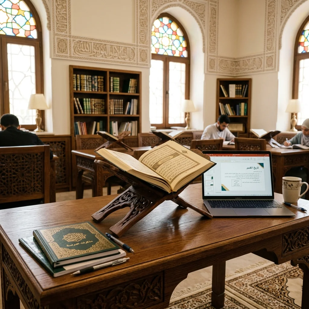 Student studying Quran online